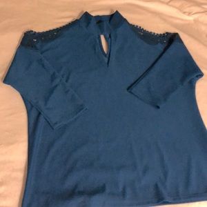 Teal cold shoulder blouse